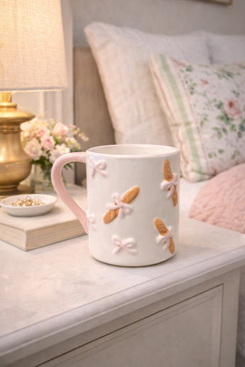 New French Bakery Style Mug Baguette & Pink Bow Bread Girly Coffee Mug Gift