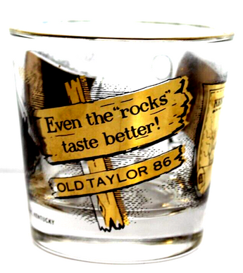 Vtg Old Taylor 86 Bourbon Whiskey Rocks Advertising Glass Tumbler Frankfort KY