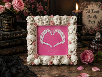 New Halloween White Pink Skull W/ Roses Room Decor Photo Picture Frame 4x4