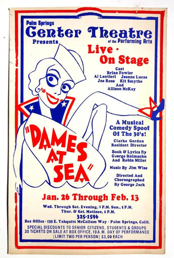 1970'S Original DAMES AT SEA (PALM SPRINGS) Theatre ADVERTISING Poster 14 X 22