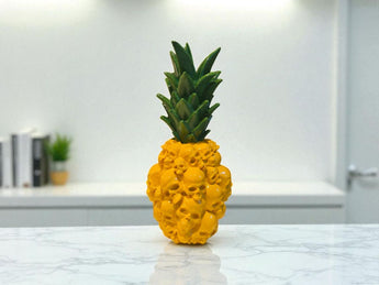New Yellow Fruit Pineapple W/ Skulls Stacked Halloween Tropical Holiday Decor