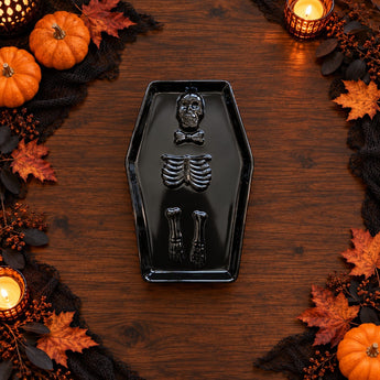 New Spooky Black Halloween Cermic 3D Skeletion Coffin Party Serving Tray Plate