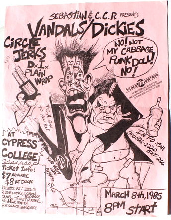 Vtg Rock Thrash Heavy Metal Band Concert Flyer Sebastian & C.C.R Vandal Dickies