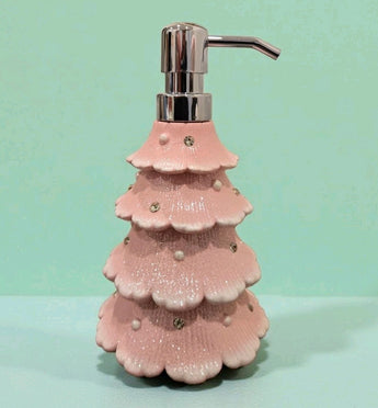New Pink / Silver Glitter Christmas Tree Holiday Soap Dispenser Decoration