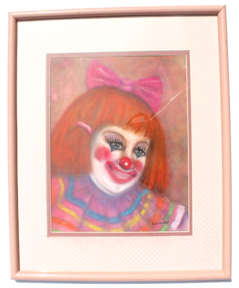 VINTAGE Joan Bartlett Pink Soft Pastel Circus Child Girl CLOWN Wall Art