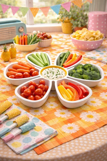 New LRG White Yellow Daisy Flowe Chip N Dip Veggie N Dip Party BBQ Serving Tray