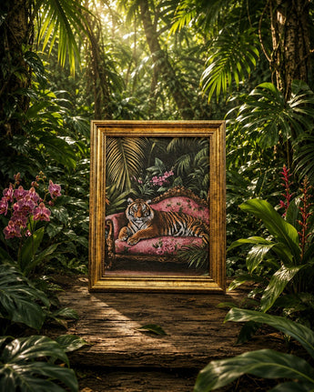 New VTG Tiger Jungle Wall Art Gold Framed Pink Victorian Tropical Safari Decor