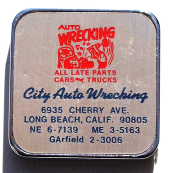 Vtg Auto Wrecking City Auto Wrecking Adverting Tape MEASURE Long Beach CA