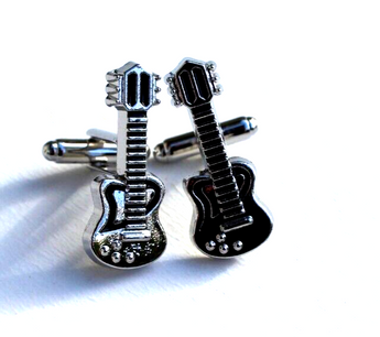 New SILVER & BLACK Music Instrument GUITAR CUFFLINKS