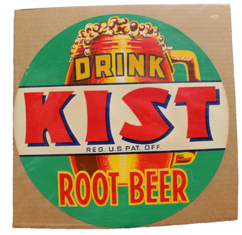 Vintage 1940s Paper Kist Root Beer Circle Advertisting Beverage Sign 13 1/2"