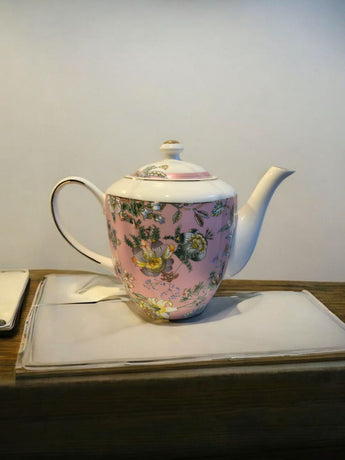 New Japanese Asian Pink Floral Porcelain Japan Tea Pot W/ Lid Gold Trim
