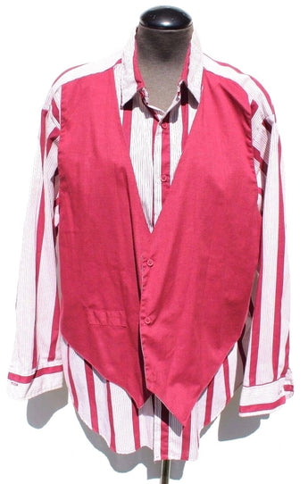 VTG 1970s Mens Abstract Houston Brand Western Cowboy W/ Buit In Vest Shirt