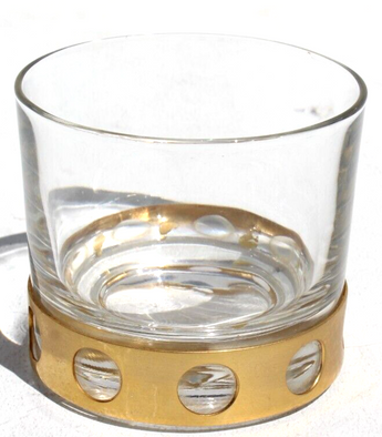 Vintage 1970s -1980s Retro MCM Cocktail Whiskey Glass Cup Gold Metal Bottom