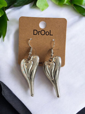 New Large Silver Tear Drop Hearts Pierced Dangling Earrings Jewelry