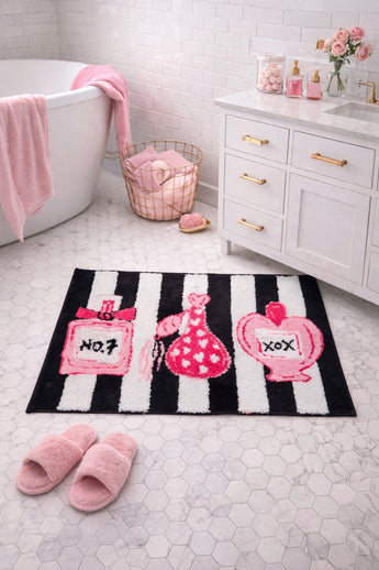 New Betsey Johnson Pink Black Perfume Soft Bathroom Bath Mat Rug Rubber Back