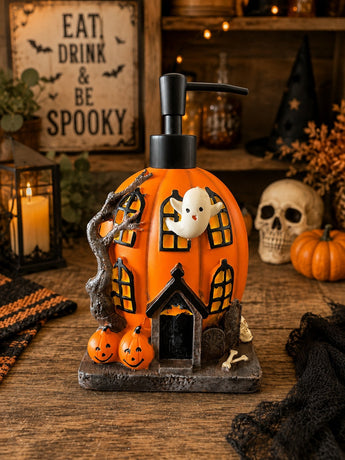 New Spooky Ghost Pumpkin Haunted House Halloween Soap Dispenser Decoration