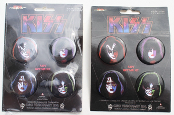 Lot 2 Vtg Buttons KISS Faces Heavy Metal Music Band Pin Badge Pack 1.25”