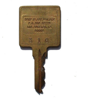 Vintage Square No Name MOTEL HOTEL ROOM KEY #316