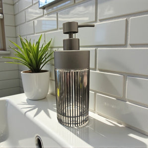 New Retro Glass Black Stripped Soap Dispenser Pump Bathroon Vanity Decor
