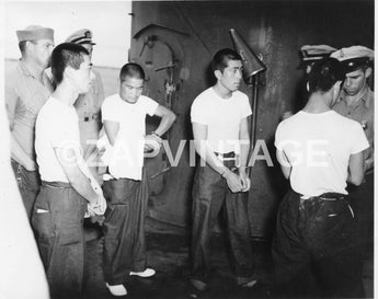 Vtg WWII Japanese Boys Handcuffed On USA Military Ship Photo Image #1795