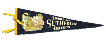 RARE Vtg Timber Day Southerlin Oregon Felt Flag Banner Souvenir Pennant Flag