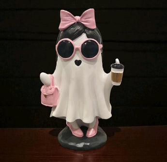 New Ghost Girl W/ Pink Bow HANDBAG Purse Sunglasses & Coffee Decor Halloween