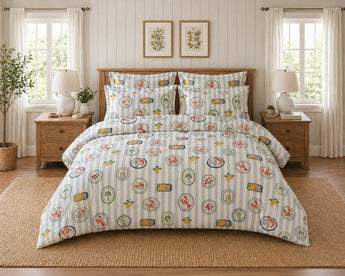 New Coastal Nautical Queen Size Bedding Set Blue Striped Lobster Lemon Palm Tree