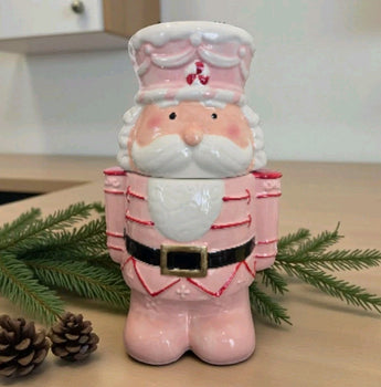 New Pink Christmas Santa Claus Peppermint Solider Cookie Jar Decorative Storage