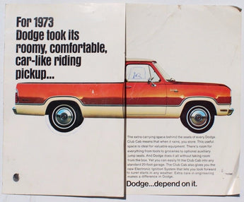 Vintage 1973 Doge Club Cab Car Advertising Dealer Brochure