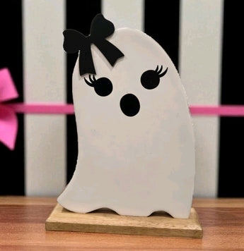 New White & Black Wood Halloween Table Girly Ghost Holiday Decor