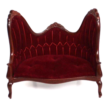 Vtg Dollhouse Miniature Victorian Red Velvet Mahogany Sofa Loveseat 1:12 Scale