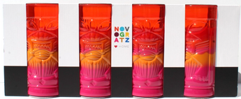 New 4 NOVOGRATZ Pink Yellow Acrylic Tropical Tiki 24oz Tumbler Glasses