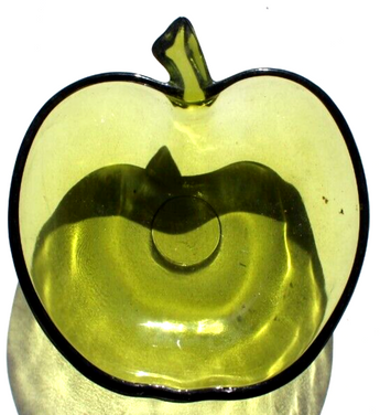 Vintage MCM 1960s GLASS Green Apple Bowl Trinket Dish Ashtray