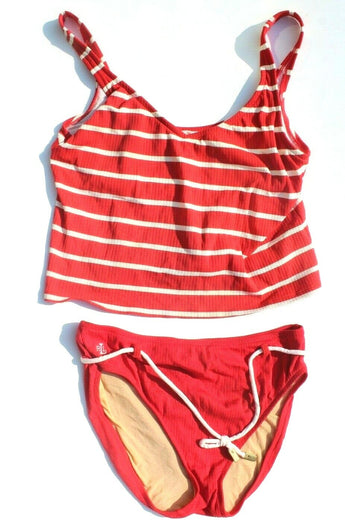 Vtg 1990s Retro Original Ralph Lauren Red & Stripped 2 Piece Swimsuit Size 12