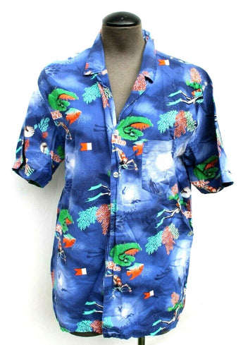Vtg 1990s Cayman Islands Men’s Retro Snorkeling Fish Collar Button Up Shirt L