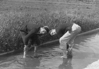 Vintage B&W 1920's - 1930's BETA PHI Frat Photo (Boys Playing In Flooded Street)