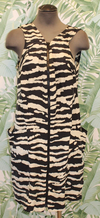 Michael Kors Zebra Print Black White Silk Sleeveless Top Dress Women's 12