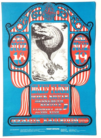 Vtg 1966 Daily Flash Quicksilver Messenger Service Country Joe Concert Poster
