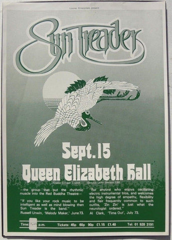 Vintage 1973 SUN TREADER Concert Tour FLYER / POSTER Queen Elizabeth Hall UK