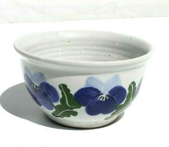 Vtg MCM CALIFORNIA CA Pottery CLAY Art - Blue Flower Soup Rice Salad Bowl Signed