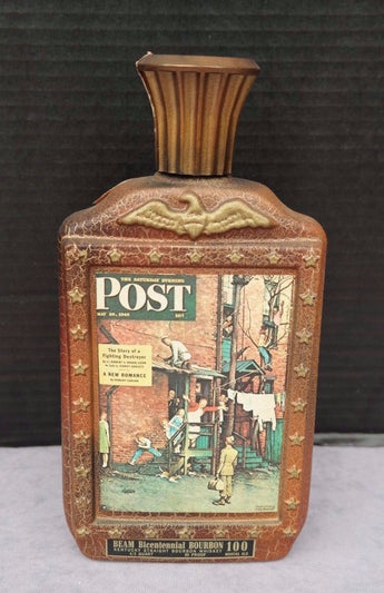 Vtg Liquor Whiskey Decanter Bottle - 1976 Jim Beam Saturday Evening Post Cover