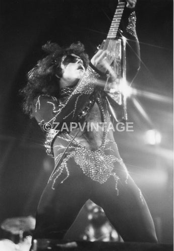 Vtg 1970s Paul Stanley Concert Tour Preforming Kiss Band Music Photo #2412