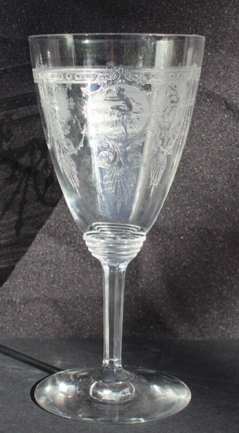 Vintage Antique Victorian Era Etched Crystal Wine Juice Glass Stem Steam Ware