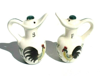 Vtg Japan Ceramic Salt N Pepper Shakers Set Bottle Cruet Chicken Rooster Motif