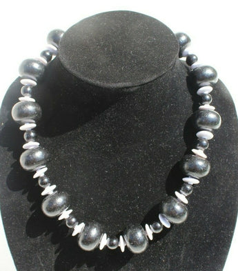Vintage 1960s Retro Mod MCM Black & White Large Beaded Cocktail Costume Necklace