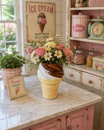 New Vanilla Chocolate Swirl Ice Cream Decorative Flower Table Vase Room Decor