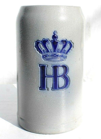 Vintage HB Hofbrauhaus Beer Stein Mug Blue Logo Liter Stoneware Germany Blue