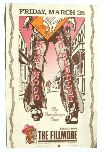 Vtg 1988 Ron Wood / Bo Diddley The Gunslinger Tour Concert Fillmore Flyer Poster