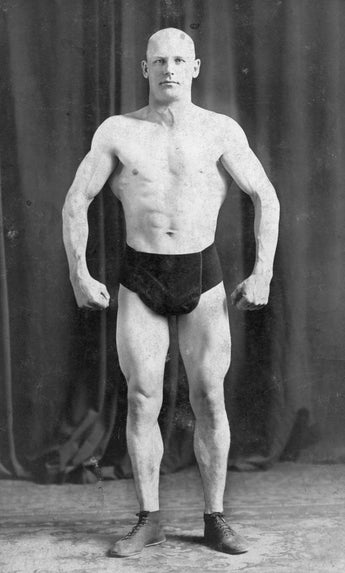 Vintage B&W 1900's Bald Man Body Builder Wrestler Fighter Shirtless Photo #873