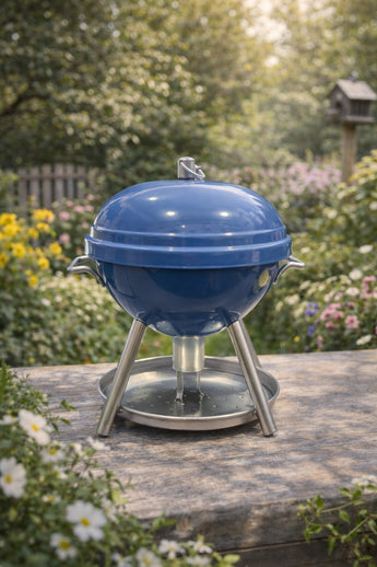 New Outdoor Bird Feeder BBQ Kettle Grill Blue Hanging Seed Metal Dad Gift